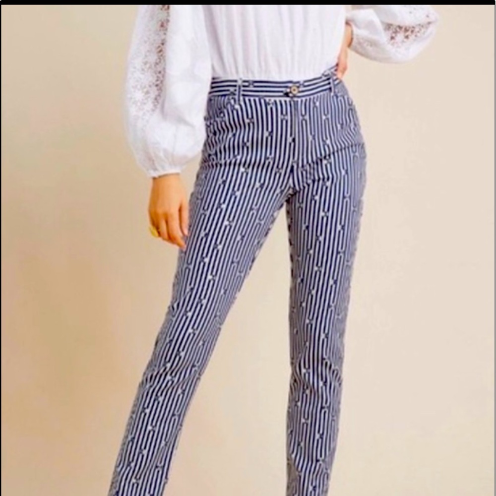 NWT Anthropologie, slim trousers in blue motif